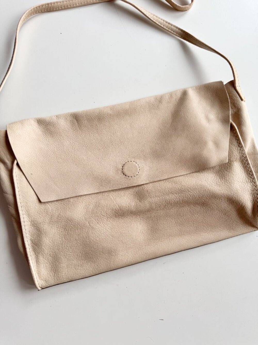 ZARA Beige Genuine Leather Foldover Flap Metal Frame Crossbody Bag Purse - Picture 2 of 15
